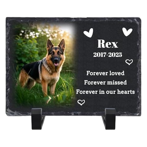 SunHurry Personalised Pet Memorial Slate Plaque, Photo Grave Marker with Stand, Indoor Outdoor Garden Remembrance Stone,4 x 6/6 x 8/8 x12 Cover