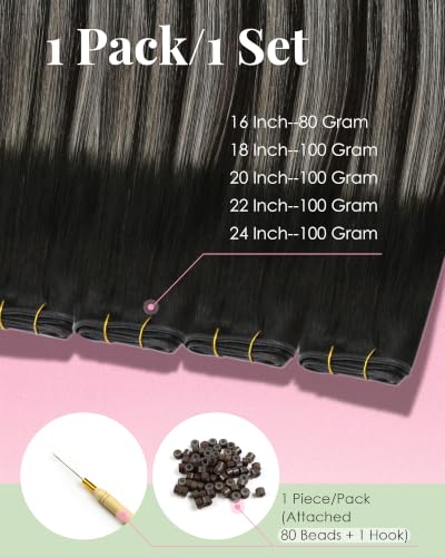 Image of YoungSee Butterfly Weft Hair Extensions Black Balayage Silver 24 Inch 100g