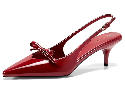 Image of Coutgo Womens Slingback Kitten Heels Bow Pointed Toe Wedding Dress Shoes | 2-Inch Low Heel Pumps, Comfort, Closed Toe, Adjustable Buckle Strap, Slip on, Party Prom
