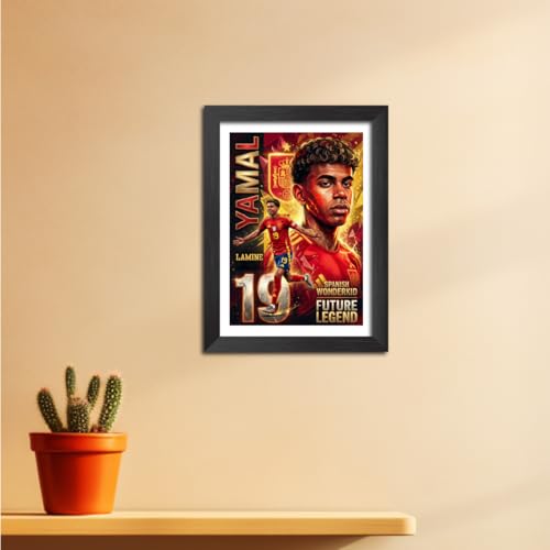 Image of TenorArts Lamine Yamal Spain Poster Frame Worldcup Themed Laminated Photo Framed Painting with Matt Finish Black Texture (12 inches x 9inches)