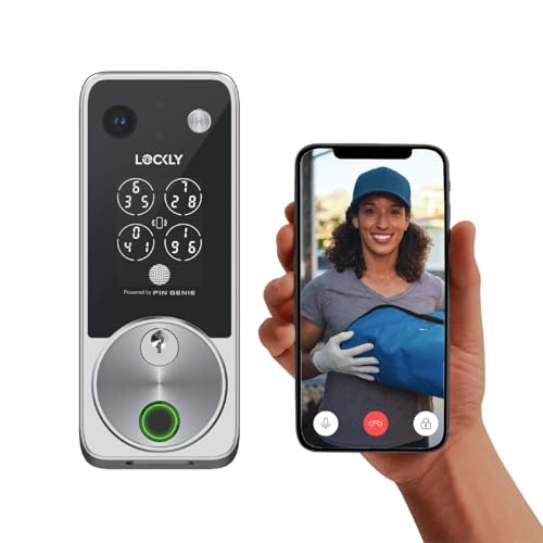 Image of Lockly Vision Zeno Smart Lock with Video Doorbell Camera, Fingerprint Keyless Entry with Apple Home Key, Wi-Fi Deadbolt for Front Door, PIN Genie Keypad, App Remote Control, 2 Rechargeable Batteries