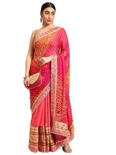 Image of Pandadi Saree Women's Elegance Chiffon Bandhani Saree with Heavy Lehenga Design