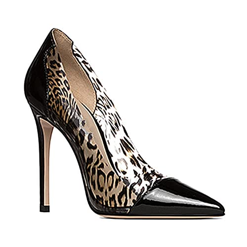 LEHOOR Women Clear Stiletto Pumps Cap Pointed Toe Transparent High Heels PVC Sexy Leopard Slip On Dress Evening Pumps with 5 Inch Thin High Heel Animal Print Closed Toe Sandals Fashion Chic 4-12 M US2