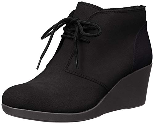 crocs Women's Leigh Suede Wedge Shootie Boot, Black, 8.5 M US