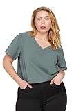 V-Ausschnitt mit Details Zizzi Große Größen Damen Kurzarm Bluse aus Baumwolle Gr 50-52 Grün