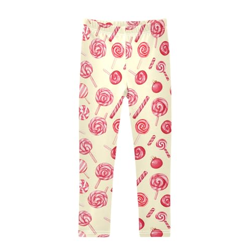 senya Girls Printed Leggings Yoga Pants Red Pink Candy Pattern for Kids in 4t to 10 Years, 4T