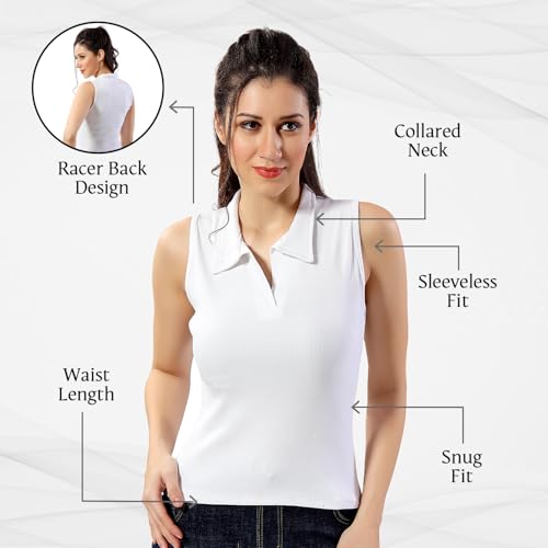 Image of TRASA Women's Sleeveless Rib Knitted Cotton Racer Back Tank Tops Collared Neck Crop Tank Tops - Available Sizes -XS, S, M,L,XL,2XL
