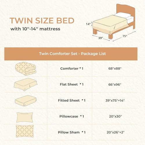 Image of Sasttie Twin Comforter Set, 5-Piece Bed in a Bag, Pintuck Bedding Sets for All Season, Includes Comforter, Flat Sheet, Fitted Sheet, Pillowcase and Pillowsham, Linen