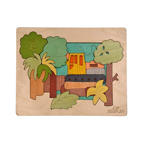 Rainforest Demolition Multilayered Wooden Puzzles for Kids, Multicolor