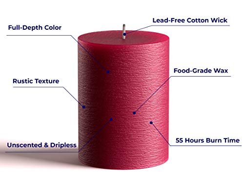 ピラーキャンドル 3個セット 3インチ x 4インチ 無香料 手注ぎ 結婚式 ホーム装飾 レストラン スパ 教会 無煙 コットン芯 バーガンディ [2]