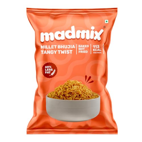 Image of Madmix All Snack Mix | Ultimate Snacking Combo | No preservatives, Baked, Gluten-Free, Vegan and Healthy Snacks | Grab-n-Go Snack Mix | Millet Puffs X 10 | Baked Bhujia X 6 | Paan and Mango Flavoured Raisins X 4