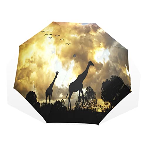 Parapluie motif forêt africaine girafe animal pliant 3 plis coupe-vent ultraléger