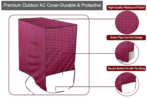 Image of The Furnishing Tree 1 Ton Split AC Cover for Indoor and Outdoor Units Checkered Pattern Maroon