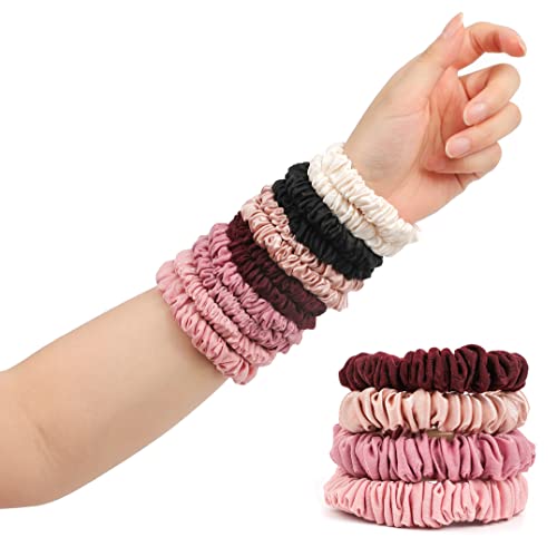Image of Hair Ties Satin Scrunchies - Small Mini Scrunchy for Women Thick Hair Accessories Cute Soft No Slip Hair Elastics Ponytail Holder for Curly Hair No Damage Hairties Gift for Girls