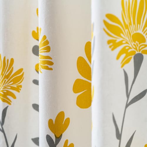Image of Tranquebar Curtain Co. Cotton Curtains 8 Feet Long, 60-65% Room Darkening, Yellow Floral Print, 8 Feet Curtains, 8 Feet Curtains, BackTab Loops, Design Mazzo (244 cm) - Set of 2