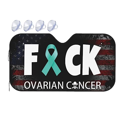 Ovarian Cancer Warrior Aweareness Ribbon Foldable Car Windshield Sunshade Blocks Heat and Sun Glare Uv Rays