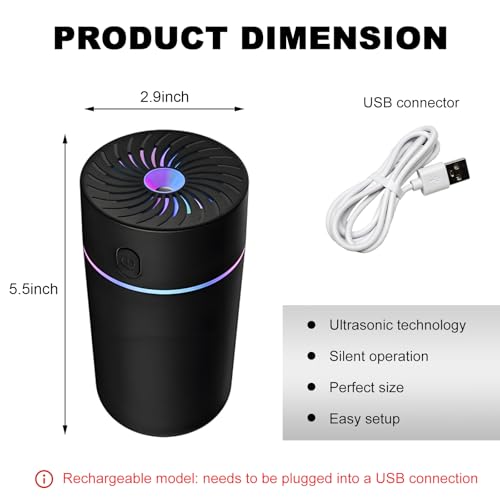 Image of DXNQ Car Fragrance Diffuser, USB-Powered Car Air Freshener Mist Humidifier Essential Oil Diffuser, Portable Car Air Freshener Aromatherapy Diffuser for Vehicle, Car Accessories (Black)
