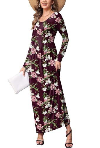 Image of EUOVMY Women's Long Sleeve Loose Maxi Dresses Casual Long Dresses with Pockets