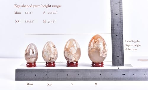 Image of AMOYSTONE Sakura Agate Egg 1.9-2.3 inch Mini Pocket Stone with Wood Stand for Spiritual Growth - Natural Flower Inclusion Specimen, Pocket Gift for Collectors 3.9oz