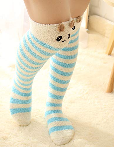 Image of Girl's Leg Warmers Soft Warm Animal Coral Fleece Thigh High Long Striped Socks