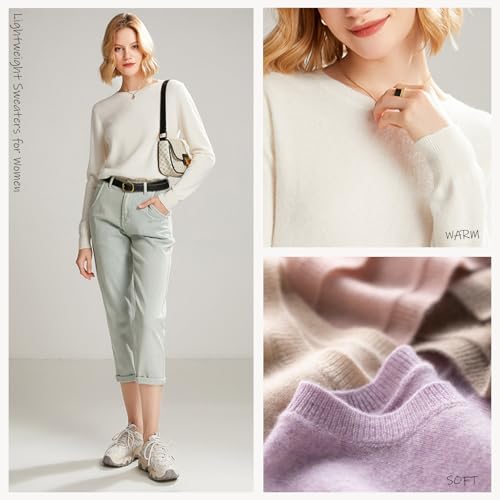 Cashmere Sweaters for Women Long Sleeve Crew Neck Ribbed Knit Tops Pullover Lightweight Wool Sweater Soft Cozy Warm4