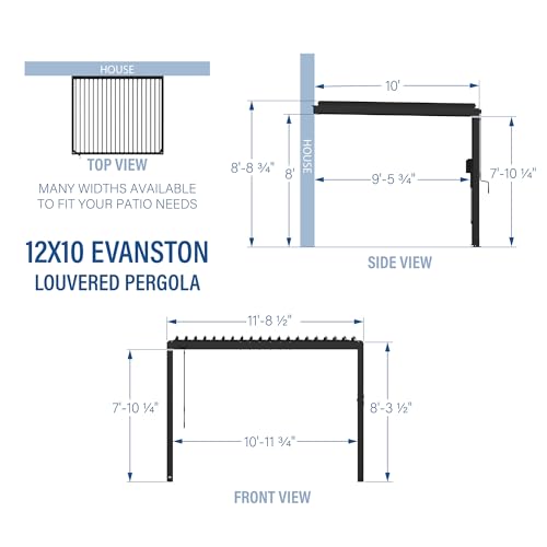 Image of Backyard Discovery Evanston 12'x10' Galvanized Steel Wall-Mounted Louvered Pergola Kit with Adjustable Roof, Shade, Rain Protection, High-Wind Rating, PowerPort, Gutter System for Outdoor Patio, Deck