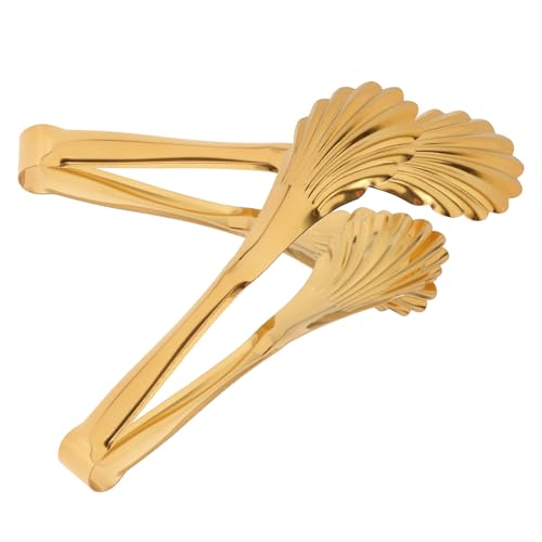 ARTSEWPLY Pinzas para Ensalada de Acero Inoxidable 9 Pulgadas Juego de 2 Diseño Concha Dorada Utensilios para Servir Buffet Barbacoa y Restaurante Tenazas Metálicas para Alimentos