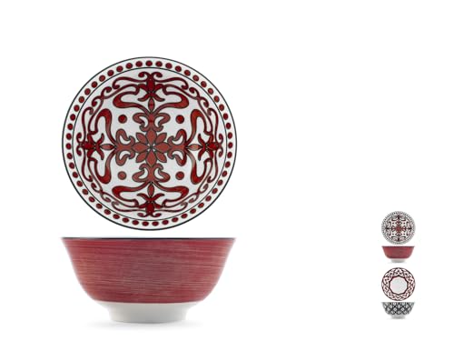 H&H Bruno Barbieri Collection Nomad Lot de 6 Poke Bowl, Diamètre 16 cm, Motif ethnique/géométrique assortis, en porcelaine, Passe au lave-vaisselle, Passe...