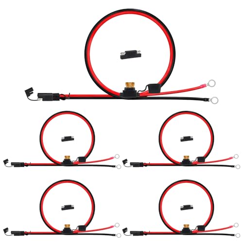 Image of TMH 2 FT - 18G, SAE to O Ring Terminal Harness with 7.5A Protection Fuse Quick Disconnect Plug, Ring Terminal Assembly Battery Extension, for Motorcycles, Cars, ATVs (5 Packs)