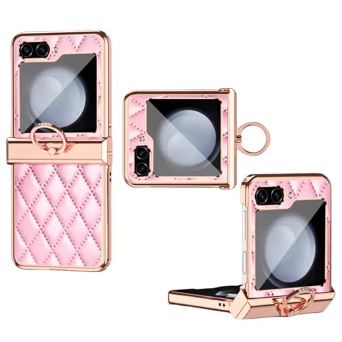 Coque Samsung Galaxy Z Flip 5 en cuir élégante avec anneau et charnière premium rose
