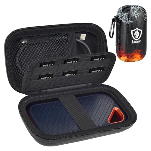 Fire Resistant SSD Case Compatible with for SanDisk Extreme Pro/for SanDisk Portable SSD 500GB 1TB 2TB 4TB 8TB, for Crucial X9 X10 Pro, Travel Organizer with SD Card Slots & Cable Pocket, Bag Only