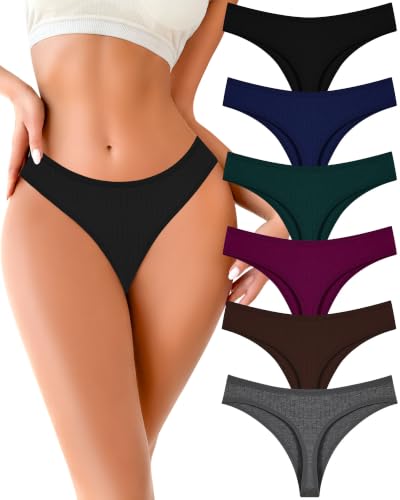 Image of FINETOO Cotton Thongs for Women Soft Low Rise Sexy Thong Ladies Panties Womens Underwear 6 Pack XS-XXXL