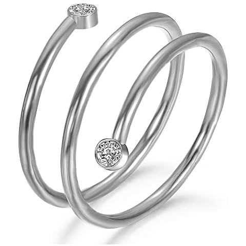 MYNENEY Stainless Steel Braided Wrap Wave Stacking Promise Statement Cocktail Party Ring, Stainless Steel, Cubic Zirconia Cover