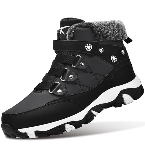 ASHION Winterstiefel Damen Winterschuhe Wanderschuhe Warm Gefüttert Schneestiefel Winter Outdoor Trekking Boots,A Schwarz 40 EU