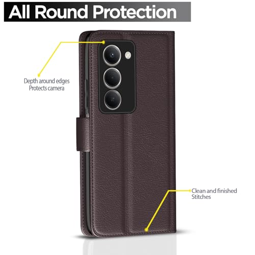 Image of Pikkme Flip Cover for Redmi 15 5G Leather Finish | Inside TPU with Card Pockets | Wallet Stand and Shock Proof | Complete Protection Flip Case(Coffee)
