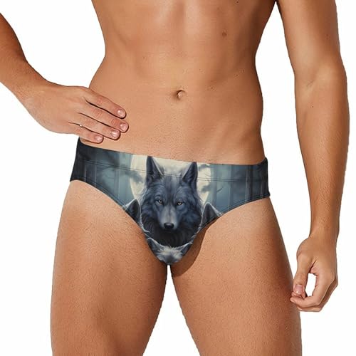 Wolf Portraits Moon Men's Swim Briefs Sexy Bikini Swimsuit Beach Shorts Underwear Low Waist