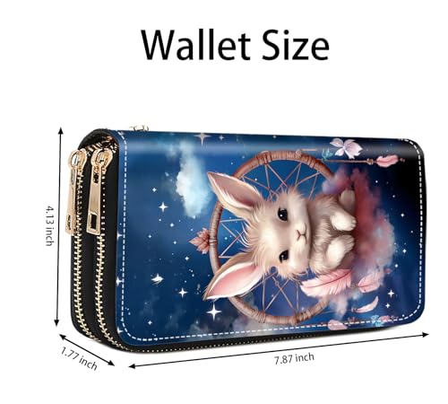 Dream Catcher Rabbit Print Wallet for Women Large Capacity Wallet Credit Card Holder PU Leather Double Zipper Clutch Purse Phone Wallet2