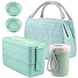 Iteryn Stackable Bento Box Kit, 3-Compartment Japanese Lunch Containers, Wheat Straw, All-in-1 Bento Lunch Box for Adult Meal Prep Snack