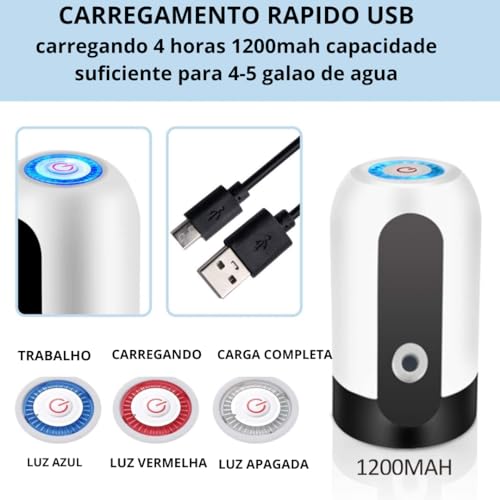 Bebedouro Eletrico Bomba de Agua Mineral Galão USB Recarregavel