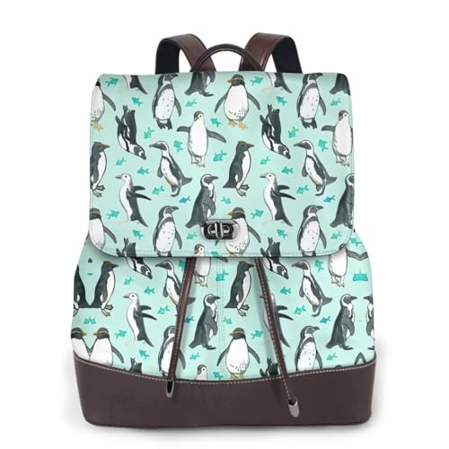 Sac à dos en cuir imprimé pingouins EdWal pour ordinateur portable femme Noir
