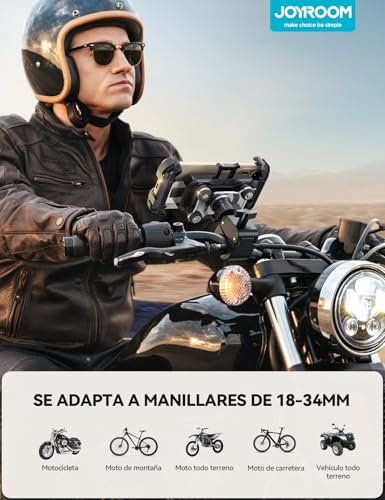 JOYROOM Soporte Móvil Moto Antivibración [Doble Amortiguación] Soporte Telemóvel Moto [Se Abre con un Clic] 360°Rotación Suporte Telefono Bicicleta para iPhone 16/15/14/13 Samsung S25/S24 Smartphone - imagen 7