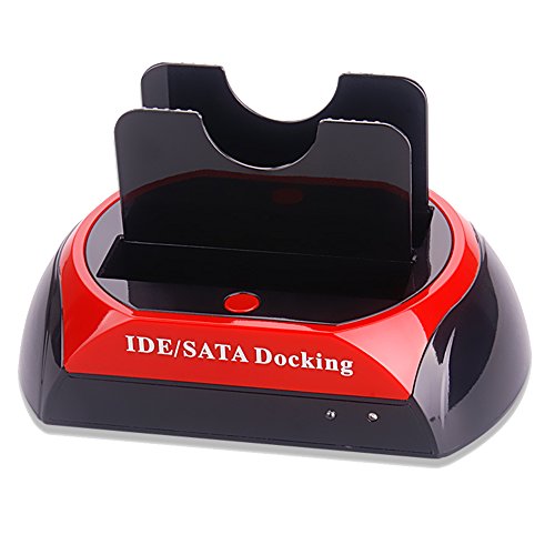 fhong HDD Docking Station Enclosure 2.5" 3.5" IDE SATA OTB USB 2.0 Support Offline Work HDD Docking Station Black & Red Case with US Plug