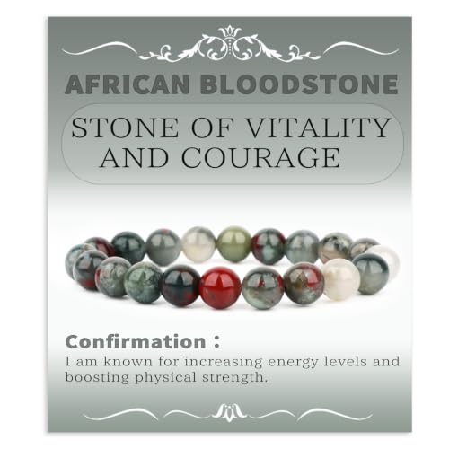 Bymitel 10mm African Bloodstone - Handmade Reiki Gemstone Stretch Bracelet, Natural Beauty & Spiritual Essence, Crystal Healing for Unisex Adults