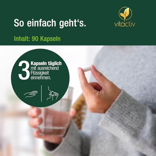 VITACTIV Multi Green Life - Green Food Multivitamin Präparat - Natur Komplex 100 Nährstoffe - Vitamin C, D, E, B Vitamine - Mineralien, Enzyme, Omega3, Vitalpilze, Probiotika, Superfood - 90 Kapseln
