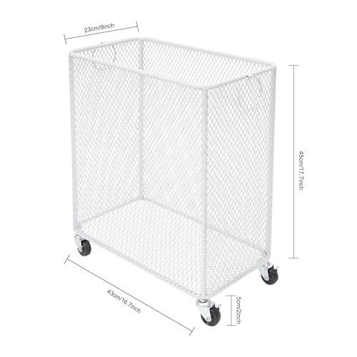 Image of Wire Metal Rolling Laundry Basket On Wheels,Mesh Wire Laundry Basket Storage Cart for Bathroom Bedroom Dirty Clothes Storage (H)
