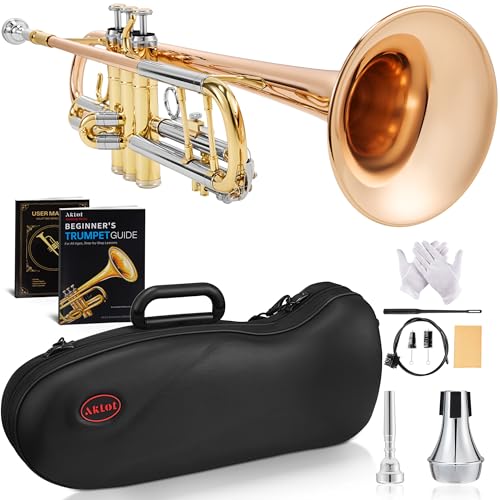 AKLOT TriMetallic Artistry Bb Trompeta: Campana de bronce fosforado, Válvulas Monel lisas, sistema de...