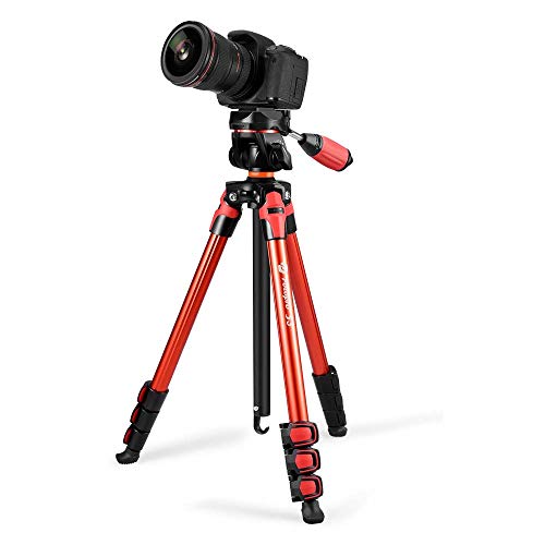 Fotopro S3-BR trépied de Voyage?56.89 Pouces trepied Appareil Photo en Aluminium 4 Sections pour Canon Nikon Sony, Capacité Max: 2.6 kg, Rouge