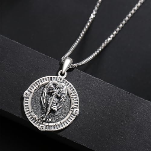 MEDWISE St Michael Pendant for Men 925 Sterling Silver Saint Michael Compass Necklace St Michael Medal The Archangel Pendant Necklace Jewelry for Men2