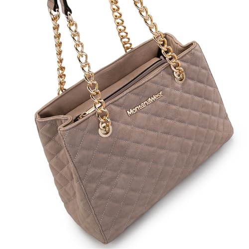 Image of Montana West MEDIUM Tote Bag for Women Quilted Chain Handbags Shoulder Purse