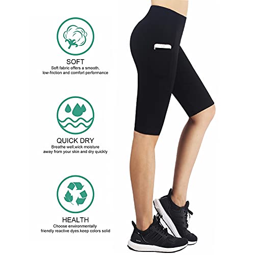 Zinmore Women's Capri Yoga Shorts Exercise Workout Pants Running Cycling Shorts Half Pants With Pockets Black L #TOP3
